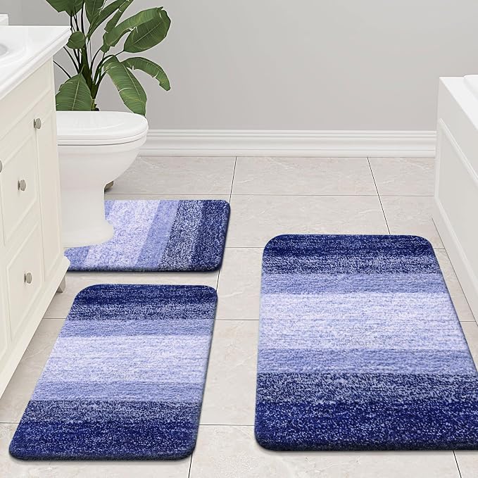 Arotive Microfiber Bathroom Rugs, Shaggy Soft and Absorbent Contour Toilet Rugs, Thick Plush Machine Washable Dry Bath Mats for Toilet Base, 24x16, Blue-Violet, Rectangular