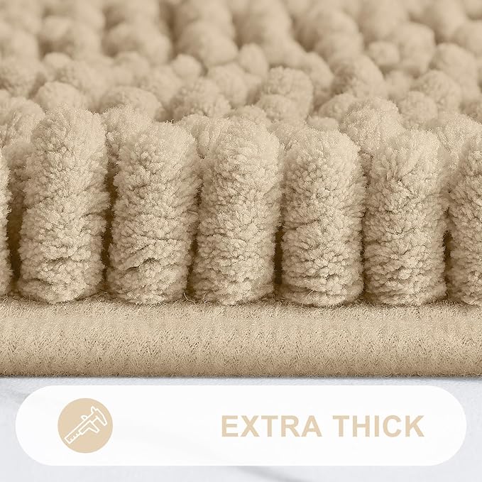 Grandaily Chenille Striped Bathroom Rugs 36x24, Extra Thick and Absorbent Bath Mats, Non-Slip Soft Plush Shaggy Shower Carpet, Machine Wash Dry, Bath Rug for Bathroom, (Large, Beige)
