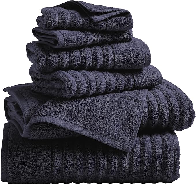 Great Bay Home Bath Towel Set - 100% Cotton 6 Piece Towel Set - Absorbent & Quick-Dry Towels for Bathroom (Navy Blue)