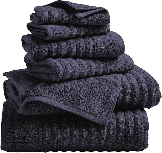 Great Bay Home Bath Towel Set - 100% Cotton 6 Piece Towel Set - Absorbent & Quick-Dry Towels for Bathroom (Navy Blue)