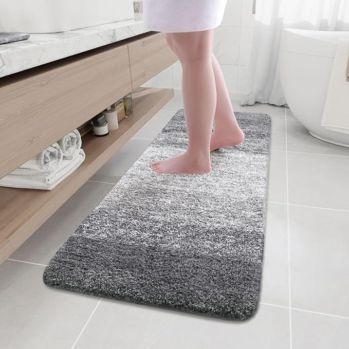 Arotive Microfiber Bathroom Rugs, Shaggy Soft and Absorbent Bath Rug, Thick Plush Machine Washable Dry Bath Mats for Bathroom, Tub and Shower, 59x17, Grey, Rectangular