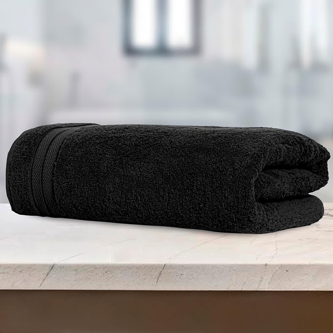 Elegant Comfort Three Line Popcorn Towel Set for Bathroom 35 x 70 inches, Premium Hotel Quality 1-Pack Jumbo Towels, 100% Turkish Cotton, Soft and Durable, Quick Dry and Highly Absorbent, Black