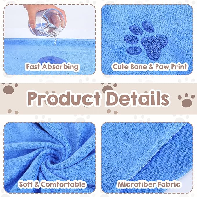 8Pcs Dog Towels for Drying Dogs Cats, Bulk Microfiber Quick Drying Pet Towels, Colorful Pet Grooming Absorbent Towel, Paw Bath Bathing Supplies for Medium Pets (16 x 31 Inch)