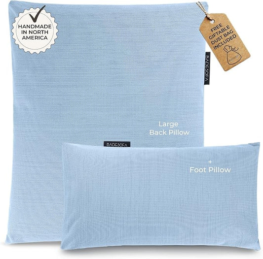 BADESOFA® Luxury Bath Pillow Set 2-Piece – Large Back Pillow & Foot Pillow for Tub – Spa-Grade Comfort for Head, Neck, Back & Feet – Quick Drying Bathtub Cushion Set in Blue