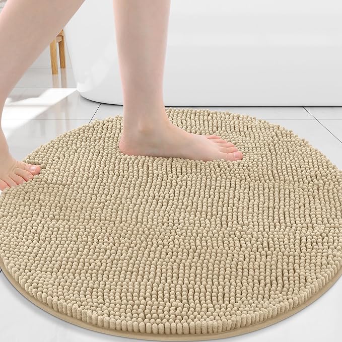 Arotive Bathroom Rugs Round 24x24, Extra Soft Absorbent Shaggy Chenille Bath Rugs, Machine Washable Rubber Backing Bath Mats for Bathroom Floor Tub and Shower, Home Decor Accessories, Beige