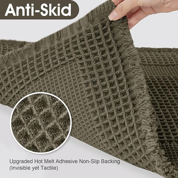 Extra Large Waffle Bath Mat, 6'x2' Greyish Green-Looped, Super Absorbent Non-Slip Quick Dry Bathroom Rugs with Tassels, Machine Washable Ultra Soft Boho Bath Rugs, Toilet Mats Boho Farmhouse Decor