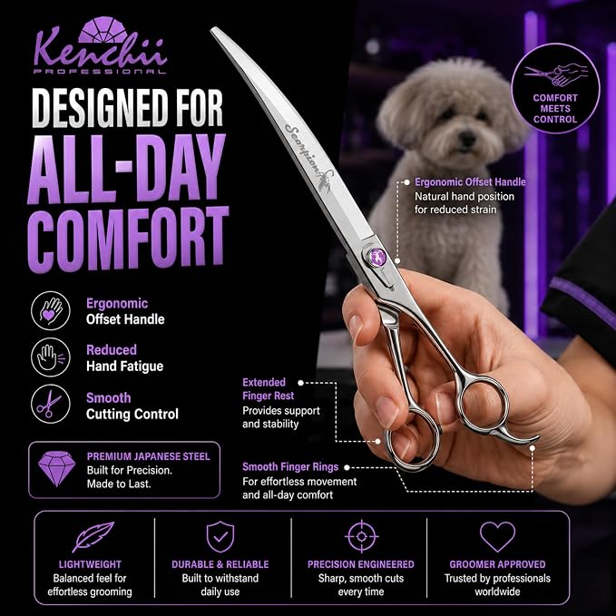 Kenchii Scorpion Dog Grooming Scissors, 9 Inch Curved Shears, Dog Scissors for Grooming, Professional Pet Grooming Scissors, Heavy Duty, Durable and Sharp