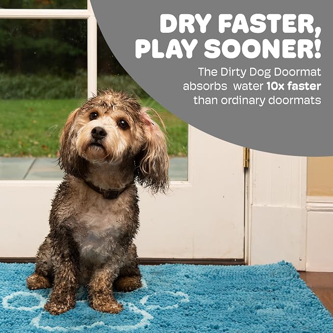 Dog Gone Smart Dirty Dog Doormat - Fast Drying Rug with Super Gripper Backing for Clean Floors - Super Absorbent and Machine Washable Mat for Muddy Paws - Aqua