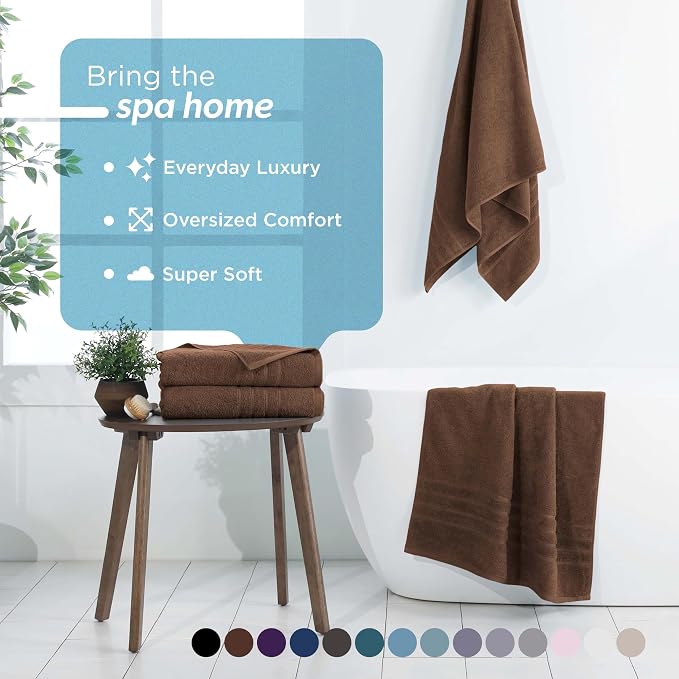 Martex 2-Pack Ultimate Performance Bath Sheet Set, Chocolate, 33" x 65" | 100% Cotton, Extra Large Bath Towels, Super Absorbent, Low-Linting, Supersoft