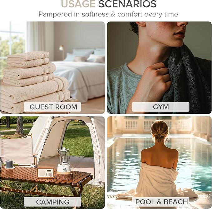 Comfort Spaces 6 Pc Towel Set, 100% Cotton Zero Twist, Beige Tan | Zero Twist Cotton, Quick Dry Ultra Soft, 2 Bath 2 Hand 2 Washcloth, Absorbent Lightweight Towels for Everyday
