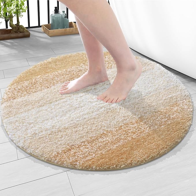 Arotive Microfiber Bathroom Rugs, Shaggy Soft and Absorbent Bath Rug, Thick Plush Machine Washable Dry Bath Mats for Bathroom, Tub and Shower, 24x24, Beige, Round