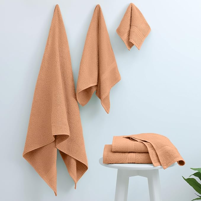 Martex Easy Living Everyday 6-Piece Bathroom Towel Set, Peach | 2 Bath Towels, 2 Hand Towels, 2 Wash Cloths, 100% Cotton, Soft, Quick-Dry
