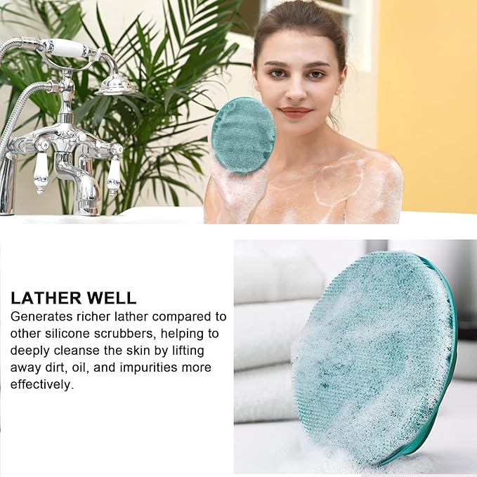 INNERNEED Soft Silicone Body Cleansing Brush Shower Scrubber, Gentle Exfoliating and Massage for All Kinds of Skin (Dark Green) | Gentle Massage, Deep Clean, Hygienic Shower Scrub Brush Soft Bristles for All Skin Types, Easy to Hold