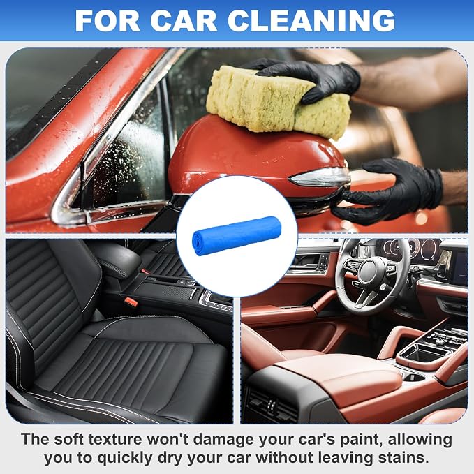 HARFINGTON Car Premium Shammy Cloth 16.9" x 12.6" PVA Chamois Wash Drying Towel Ultra Absorbent No Scratches in Bags for Cars Motorcycles Mirrors Glass Countertops Phone Laptop, Blue