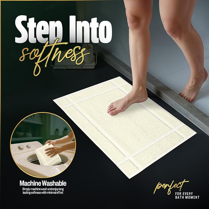 Pearl Linens Pack of 6 100% Cotton Bath Mat 20x30 inches, Soft & Absorbent Quick Dry Bathroom Mat Set, Not Bathroom Rugs, After Shower Mat, Bath Tub Mat, 687 GSM, Machine Washable, Ivory