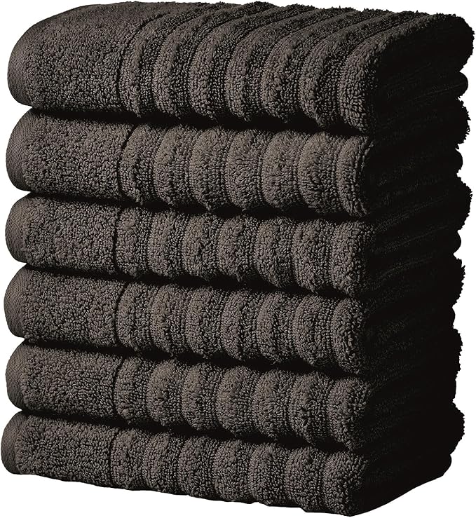 Great Bay Home 6 Pack Hand Towel Set - 100% Cotton Towels - Absorbent & Quick-Dry Towels for Bathroom (Midnight Grey)