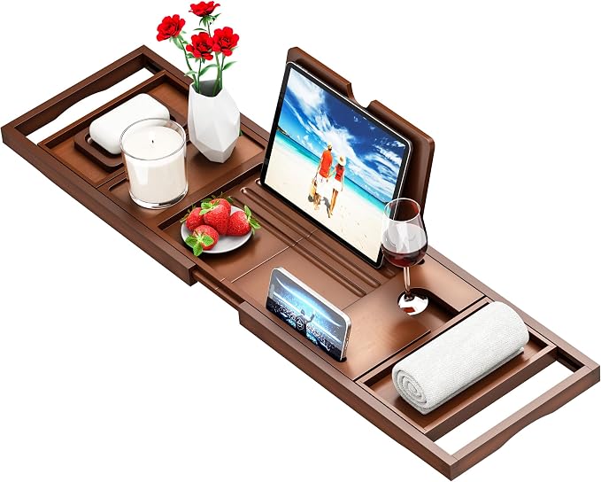 Premium Bathtub Tray Caddy - Bath Table Tray for Bathtub - Bath Tub Tray Table for Bathtub, Expandable Size, Fits Most Bath Tubs