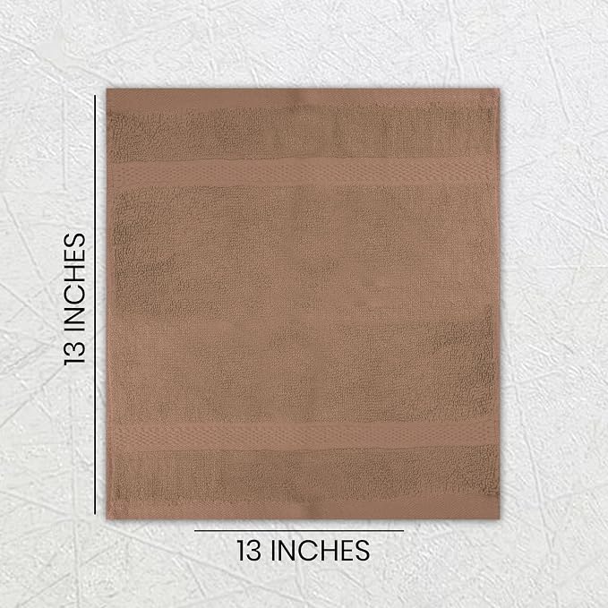 Soft Wash Cloths - 12 Pack Plush and Absorbent Cotton Washcloths for Face, Body, and Baby - Multi-Purpose, Quick-Dry Wash Cloths Set 13x13'' (Beige)