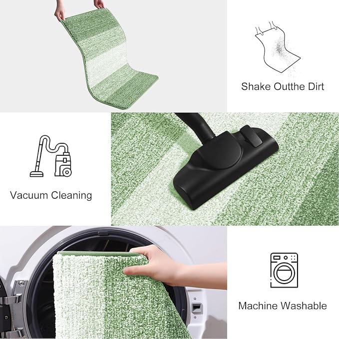 Smiry Dog Door Mat for Muddy Paws, Absorbs Moisture and Dirt, Low-Profile Entryway Mat with Non-Slip Backing, Entry Indoor Outdoor Doormat for Inside Floor (40x24 Inches, Sage Green, Striped)