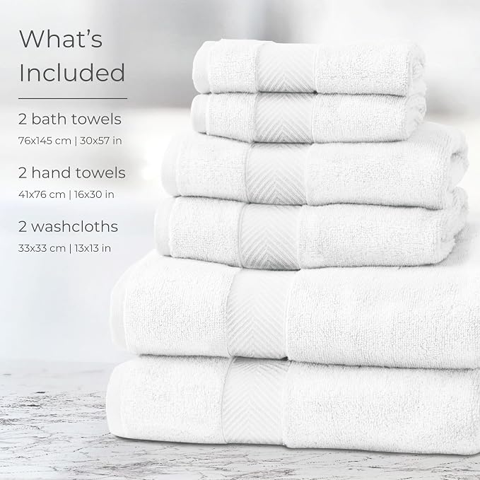 Viscose from Bamboo Bath Towels Set of 6 - Extra Plush 700 GSM Quick Dry Cotton Blend for Luxury Bathroom Comfort - Super Soft, Large, Absorbent - Chalk