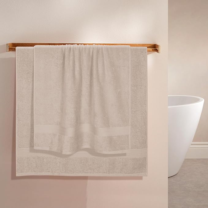 BOUTIQUO Cotton 2 Pack Oversized Bath Towel Set, Large Bath Towels 27x54, Ultra Soft, Absorbent, Compact, Quick Drying and Lightweight, Eco-Friendly and 100% Recyclable Towel Set - Tan