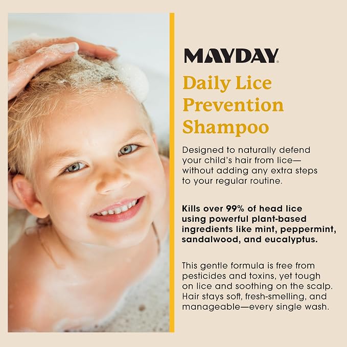 MAYDAY Lice Prevention Shampoo - Sandalwood & Mint - 12oz, Non-Toxic, Pesticide-Free, Scientifically Proven Defense Against Lice & Nits, Shampoo for Adults & Kids, Safe for All Hair Types