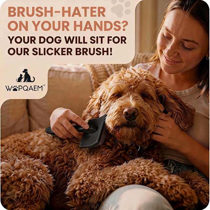 Wooden Long Pin Slicker Brush for Dogs, Doodles, Poodles, Long Hair | Grooming, Detangling, and Fluffing for Wavy and Curly Hair—Designed for Heavy, Thick Coats to Prevent Matting at Home