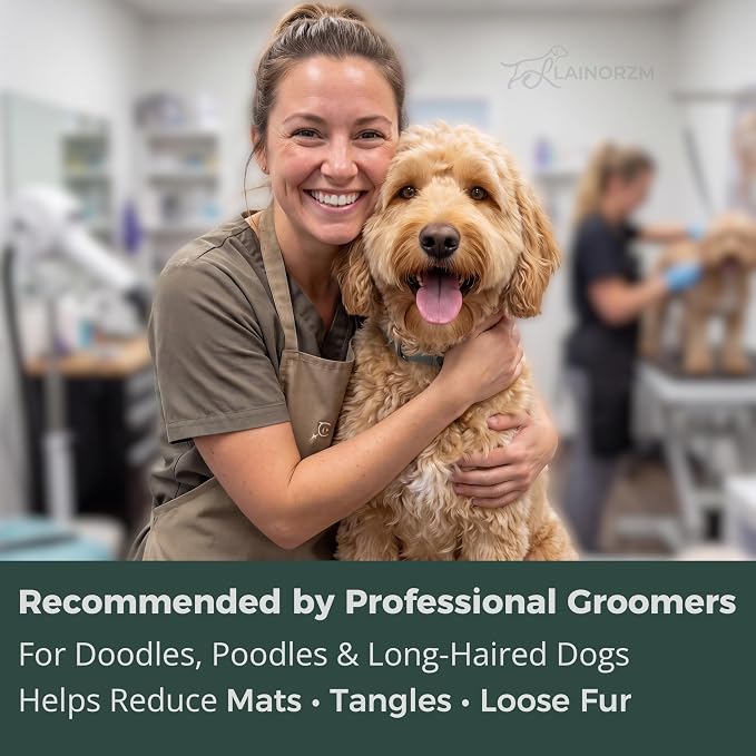 Slicker Brush for Dogs - Professional Long Pin Doodle Grooming Brush for Goldendoodles, Poodles, Labradoodles - Detangle, Fluff & Dematting Tool for Wavy & Curly Hair (Large Curved)