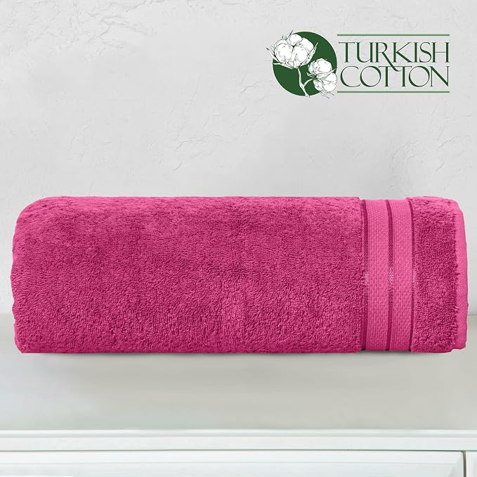 Elegant Comfort Three Line Popcorn Towel Set for Bathroom 35 x 70 inches, Premium Hotel Quality 1-Pack Jumbo Towels, 100% Turkish Cotton, Soft and Durable, Quick Dry and Highly Absorbent, Hot Pink