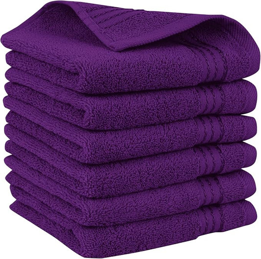 Elegant Comfort Premium Turkish Cotton 6 Pack Washcloths Set - 13 x 13 inch, Luxurious Hotel Spa Quality 100% Turkish Cotton 6PC Washcloth Set - Highly Absorbent - Soft Bathroom Towels, Purple