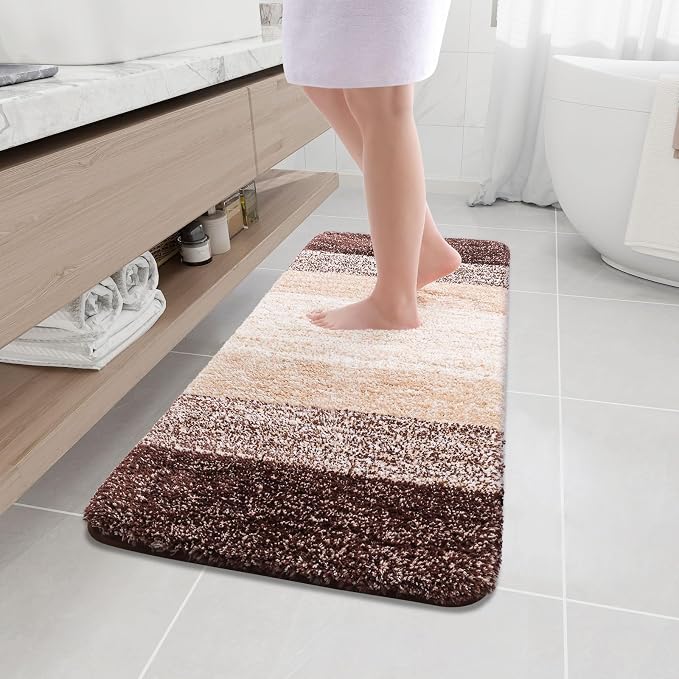 Arotive Microfiber Bathroom Rugs, Shaggy Soft and Absorbent Bath Rug, Thick Plush Machine Washable Dry Bath Mats for Bathroom, Tub and Shower, 47x20, Brown, Rectangular