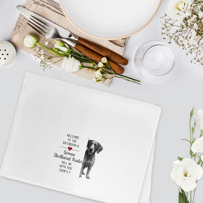 Funny German Shorthaired Pointer Hand Towels for Bathroom, A German Shorthaired Pointer Will Be with You Shortly Hand Towels, Dog Decorative Themed Dish Tea Towel for Kitchen Bathroom, 16x24