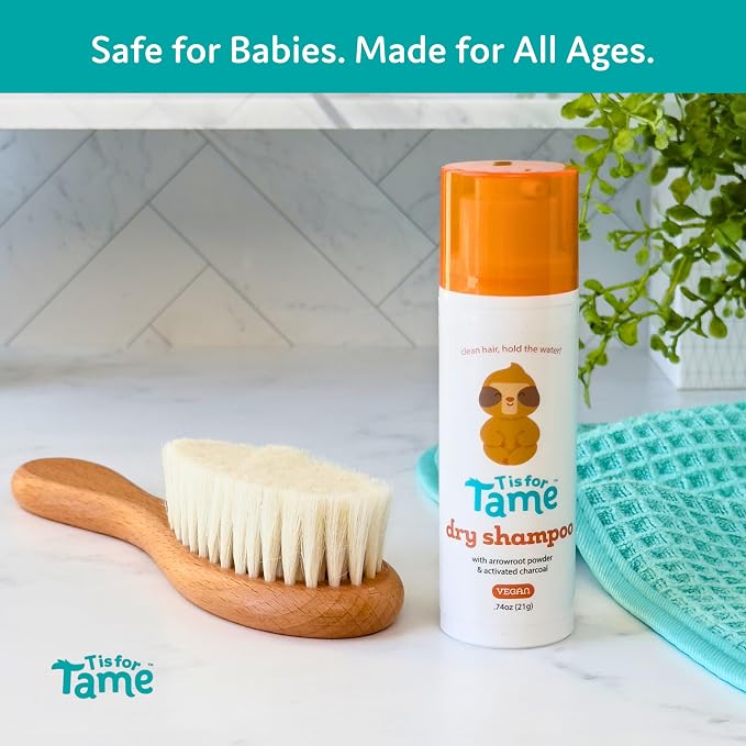 T is for Tame - Powder Puff Dry Shampoo for Babies & Kids – Gentle Hair Formula with Arrowroot Powder & Activated Charcoal, Mess-Free Application, Made in USA - 0.74 oz (2 Pack)