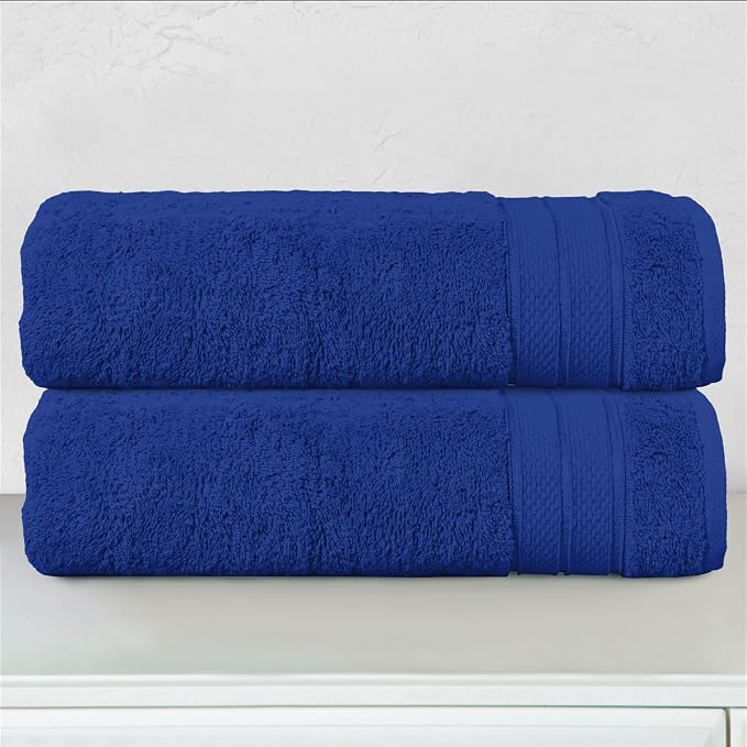 Elegant Comfort Three Line Popcorn Towel Set for Bathroom 27 x 54 inches, Premium Hotel Quality 2-Pack Bath Towels, 100% Turkish Cotton, Soft and Durable, Quick Dry and Highly Absorbent, Cobalt Blue