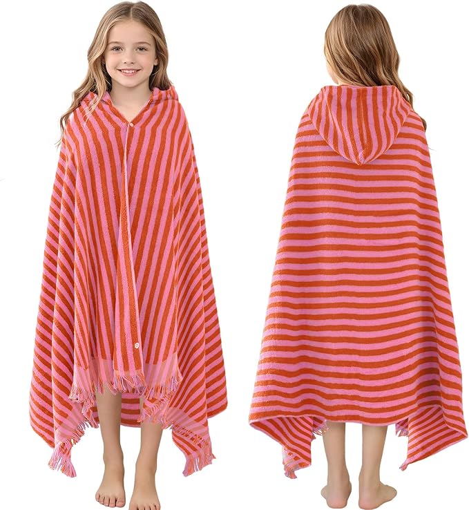 VOOVA & MOVAS Hooded Bath Towels for Teens/Big Kids (12Years Up) | Soft Absorbent 100% Cotton Thick Towel Wrap | Versatile Beach, Pool, Swim & Bath Cover-Up | RedPink