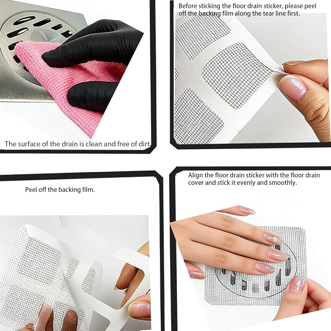 100 PCS Disposable Shower Drain Hair Catcher Disposable Mesh Adhesive Drain Covers Sticker Drain Stickers to Catch Hair for Bath & Tub Sink Shower Drain Mesh Cover for Human & Pet Hair