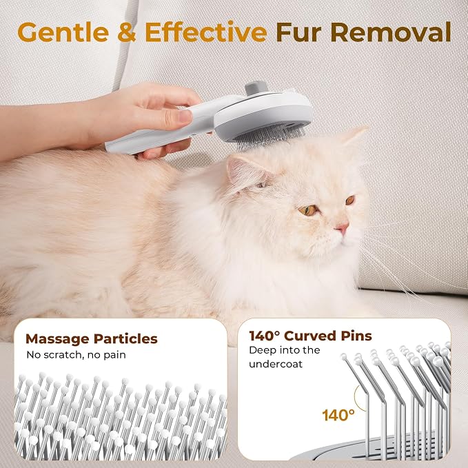 Pecute Self-Cleaning Steam Dog Cat Brush for Heavy Shedding/Long Coats | Gentle, Undercoat removal & smoothing, Shedding control, For water-anxious pets, 2 cool mist modes, XL tank, 240-min runtime