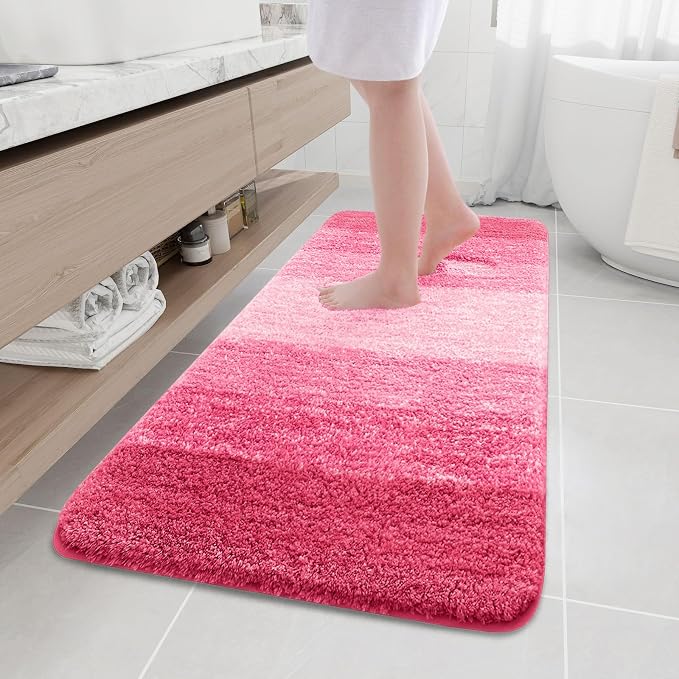 Arotive Microfiber Bathroom Rugs, Shaggy Soft and Absorbent Bath Rug, Thick Plush Machine Washable Dry Bath Mats for Bathroom, Tub and Shower, 59x24, Pink, Rectangular