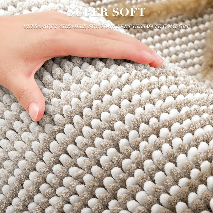 BSICPRO Chenille Bathroom Rugs, 21 x 60 Inches Non Slip Absorbent Bath Mat, Soft Shaggy Shower Bath Floor Mats for Bathroom, Machine Washable(Light Taupe)