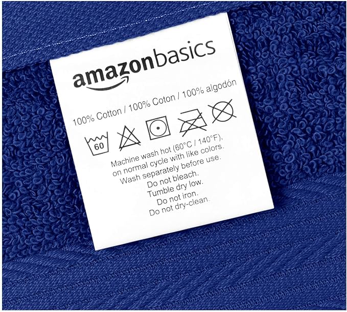 Amazon Basics Highly Absorbent Fast Drying 100% Cotton Washcloths for Face, Soft, Machine Washable, Fade-Resistant, 12" x 12", Navy Blue,(Pack of 144)