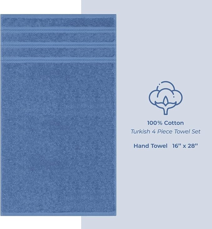 American Soft Linen 100% Cotton Luxury Turkish Towels, 4 PC Hand Towel Set | Soft Absorbent Quick Dry OEKO Tex Standard 100 Certificated Durable Machine Washable Breathable Premium Hotel Quality