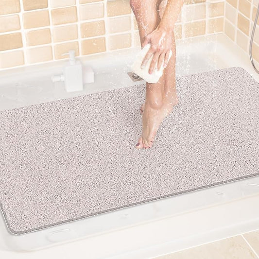 LuxStep Shower Mat Bathtub Mat,40x24 inch, Non-Slip Bath Mat with Drain, Quick Drying PVC Loofah Bathmat for Tub,Shower,Bathroom,White