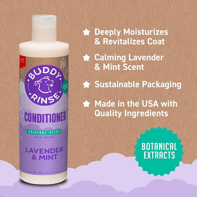 Buddy Rinse Conditioner for Dog Grooming Dog, Lavender & Mint, 16 oz. Bottle