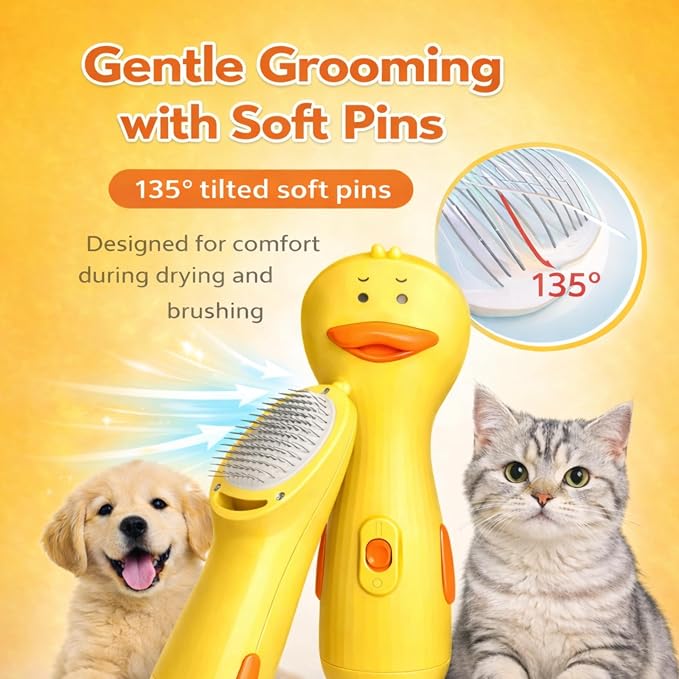 Pet Hair Dryer - Quiet Dog Blower Grooming Dryer – 2-in-1 Dog Dryer for Pet Grooming with Replaceable Slicker Brush, Compact Lightweight ABS Dogs Blower, Low Noise for Cats, Puppies & Dogs