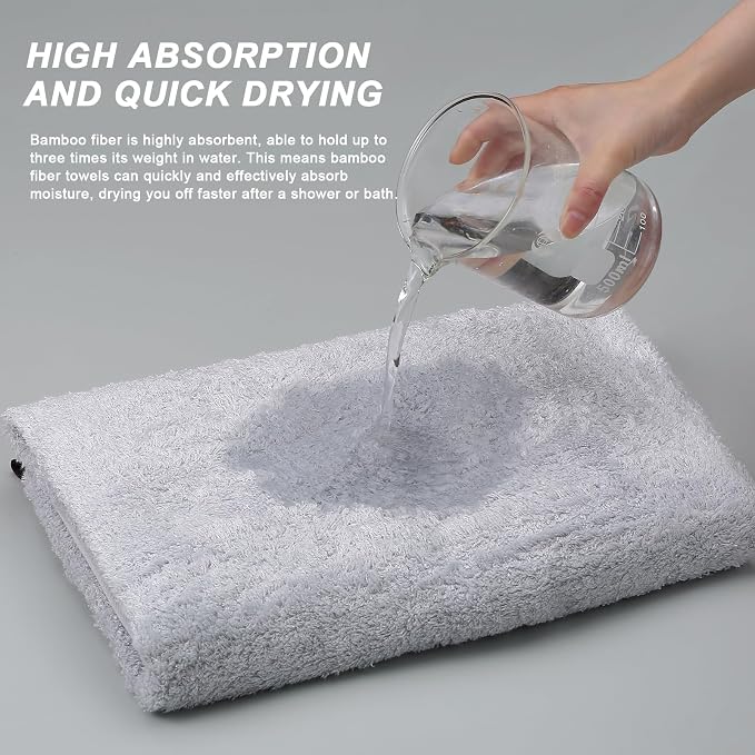 Aibaser Viscose from Bamboo and Cotton Bath Towels Set of 6-27x54 Inch Ultra Soft, Highly Absorbent Large Shower Towels for Bathroom, Spa & Gym (6 Piece Set) (Light Grey)