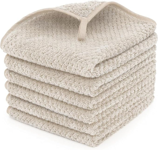 MaopaoBeauty 6 Piece Washcloth Set Set,100% Microfiber - Quick Dry, Thick, Soft, Plush and Highly Absorbent Luxury Hotel & Spa Bath Towel for Bathroom, Pack of 6, Khaki