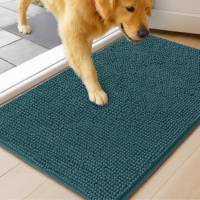 MUDGUARD MAT® Dog Door Mat for Muddy Paws, Super Absorbent Microfiber, Non-Slip Indoor Mat, Quick-Dry Chenille Rug for Pets & Entryway, Machine Washable, Atlantic Blue 19" x 30"