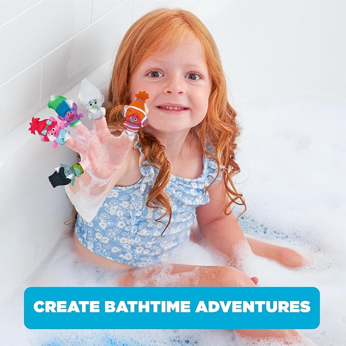 NBC Universal Trolls Bath Finger Puppets, 10 Pc - Party Favors, Educational, Bath Toys, Story Time, Beach Toys, Playtime, Stocking Stuffer