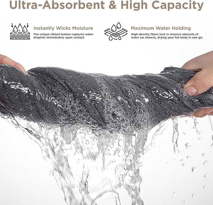 Oversized Bath Towels 8 Piece Towel Set, 2 Extra Large Bath Sheets, 2 Hand, 4 Washcloths, Luxury Soft Super Absorbent Thick Shower Towels for Bathroom, Spa & Hotel, Quick Dry, Grey