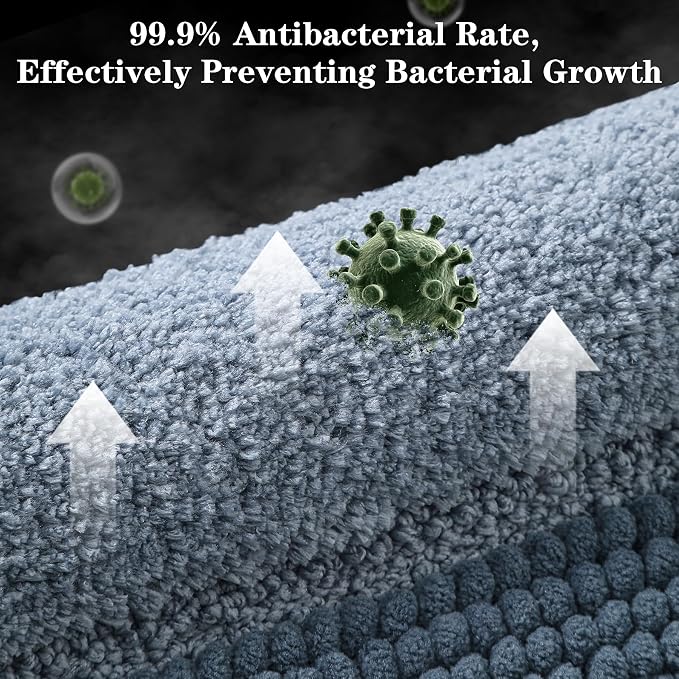 Kmson 2 Pcs Ombre Chenille Bathroom Rugs Set, Non-Slip Shower Mats for Bathroom Floor & Bathtub, Ultra Soft Washable Shaggy Bath Rugs, Thick Absorbent Microfiber Bath Mat Set Blue